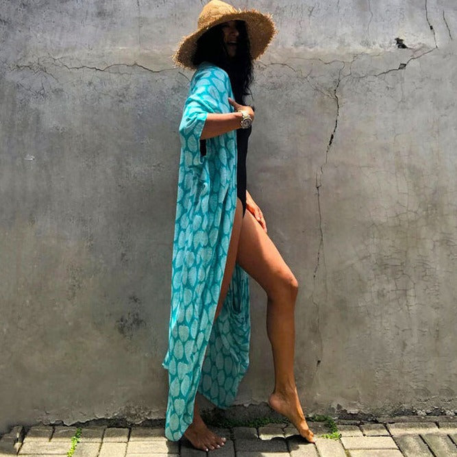 Casual, Beach Cover Up (Hole Blue Leaf) - Lena™ - Lena