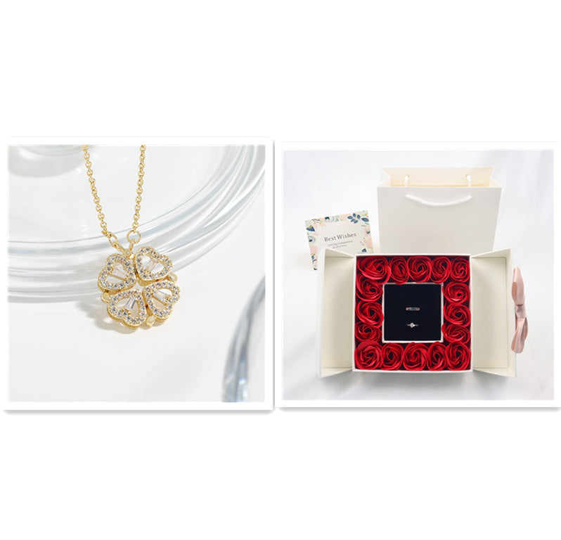 Dual-wear-style Love Heart Flowers Heart-shaped Four-leaf Clover Necklace