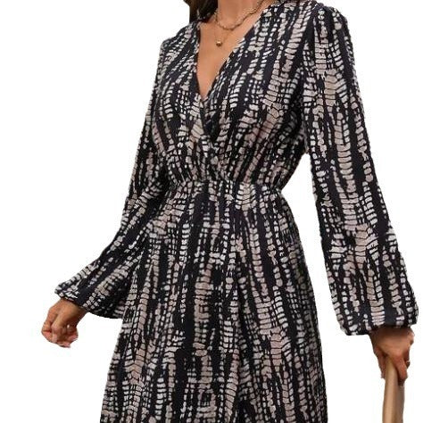 V-neck Long Sleeve Tie-dye Dress