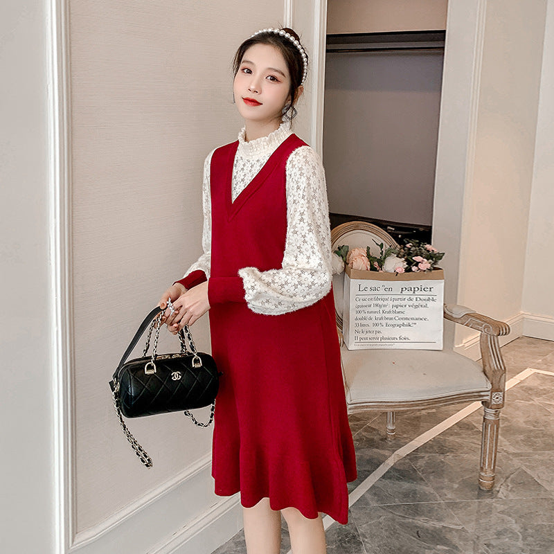 Spring And Autumn New Maternity Dress Fashion Knitted Stitching
