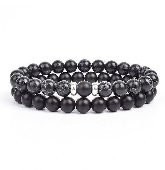 2 Pieces A Set Of 8mm Black And White Malachite Bracelets