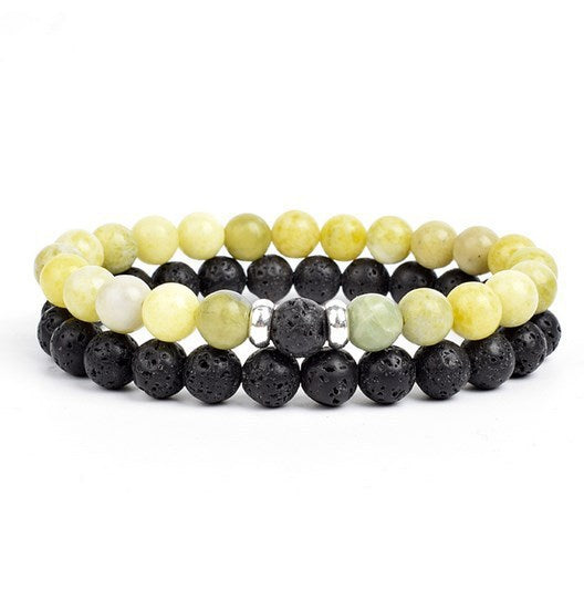 2 Pieces A Set Of 8mm Black And White Malachite Bracelets