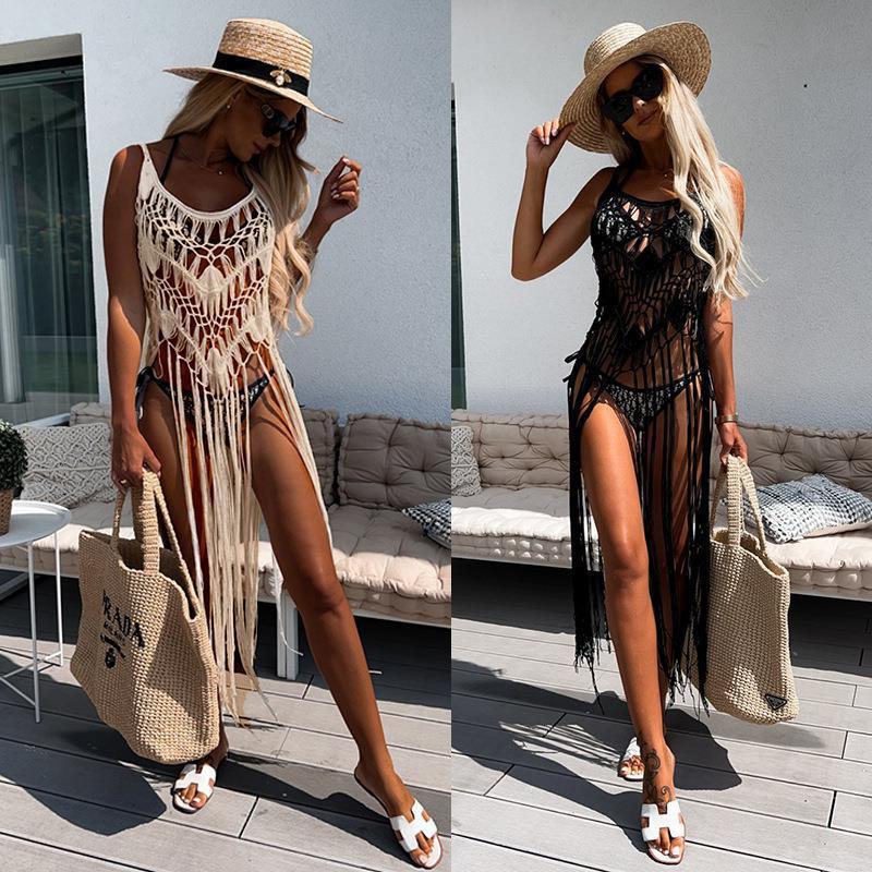 Casual, Beach Dress Tassel Knitted Bikini coverup - Lena