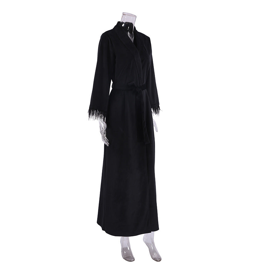 Women's Black Long-sleeved Bathrobe Cardigan