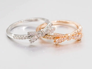 Fashion literary and diamond-encrusted bow ring Simple strips and tail ring ring student jewelry