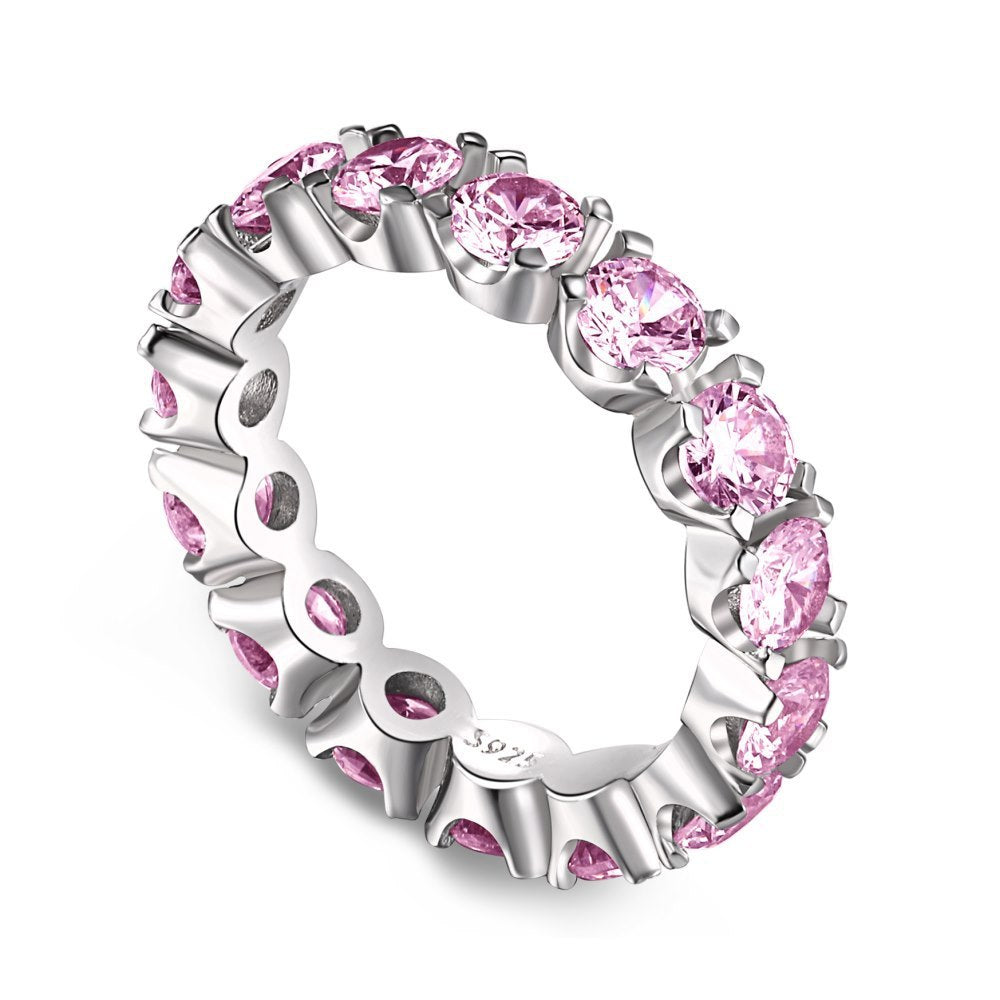 Sterling Silver Ring Zircon Full Diamond Row Ring Niche