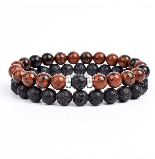 2 Pieces A Set Of 8mm Black And White Malachite Bracelets
