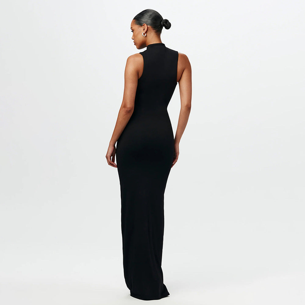 Cross Border Round Neck Sleeveless Tied Slim Fit Hip Dress