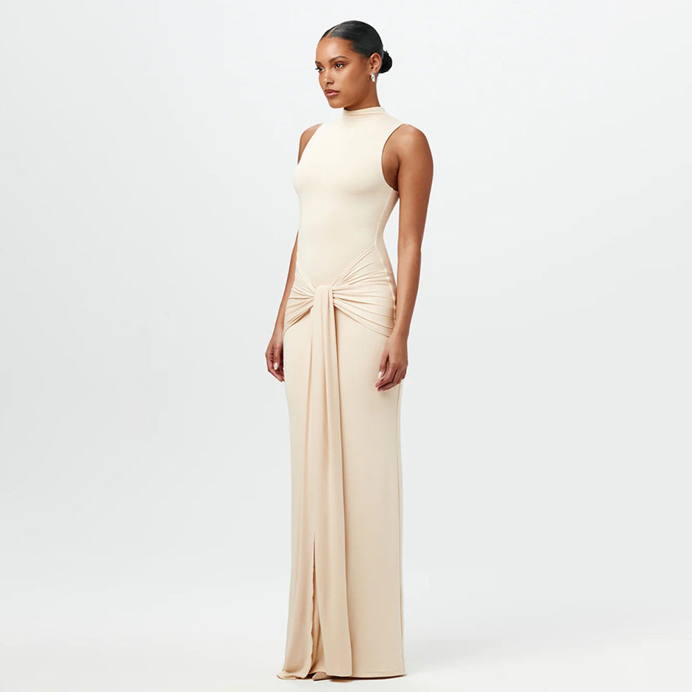 Cross Border Round Neck Sleeveless Tied Slim Fit Hip Dress