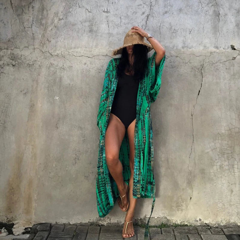 Casual, Long Sleeve Beach Cover Up (Green) - Lena™ - Lena