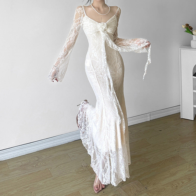 French Elegant Three-dimensional Rose Dress Women