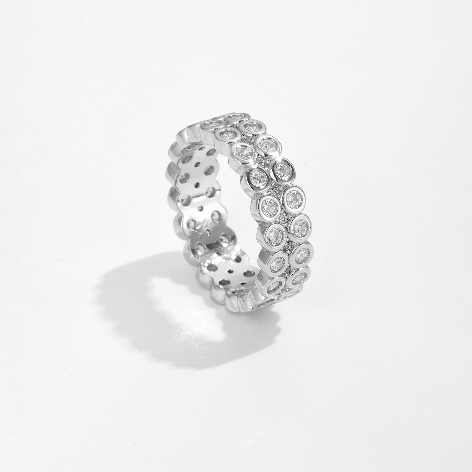Personalized Fashionable All-match Micro Inlaid Zircon Row Diamond Ring Female