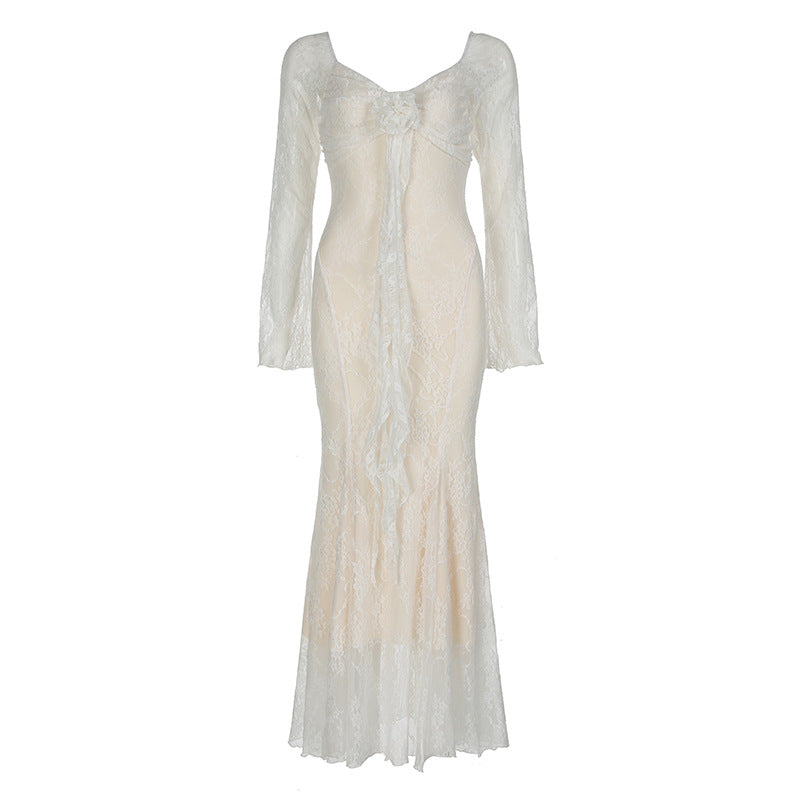 French Elegant Three-dimensional Rose Dress Women