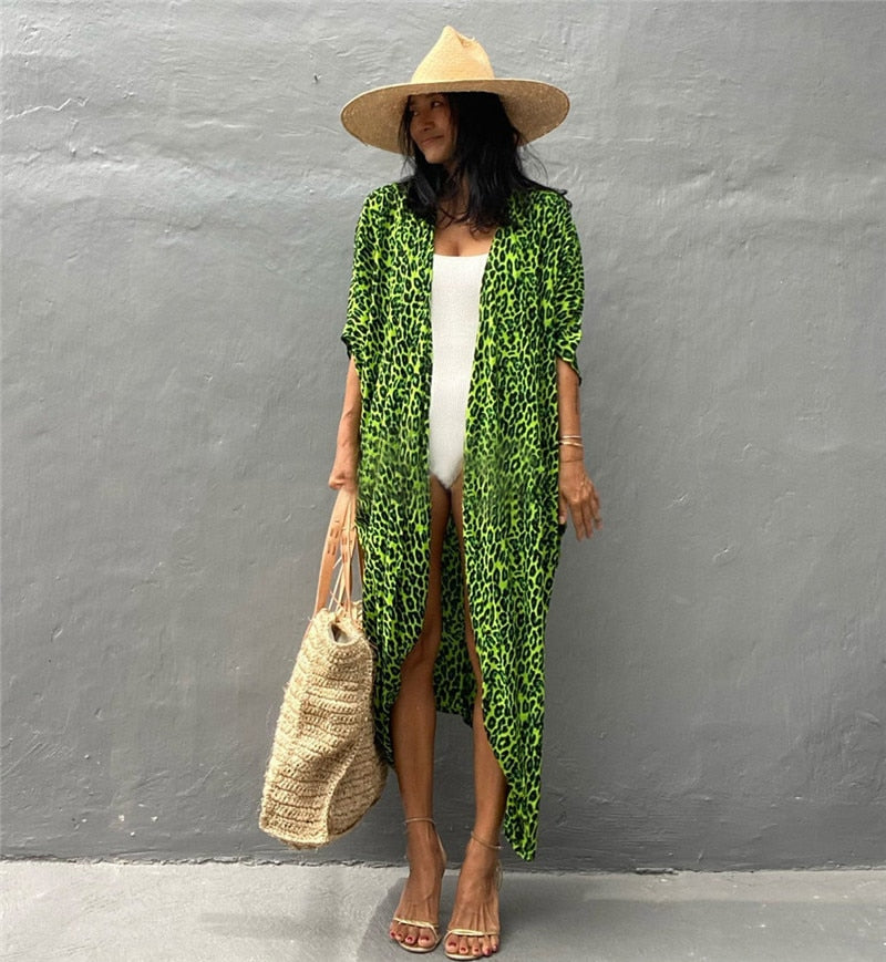 Casual, Beach Cover Up (Green Leopard) - Lena™ - Lena