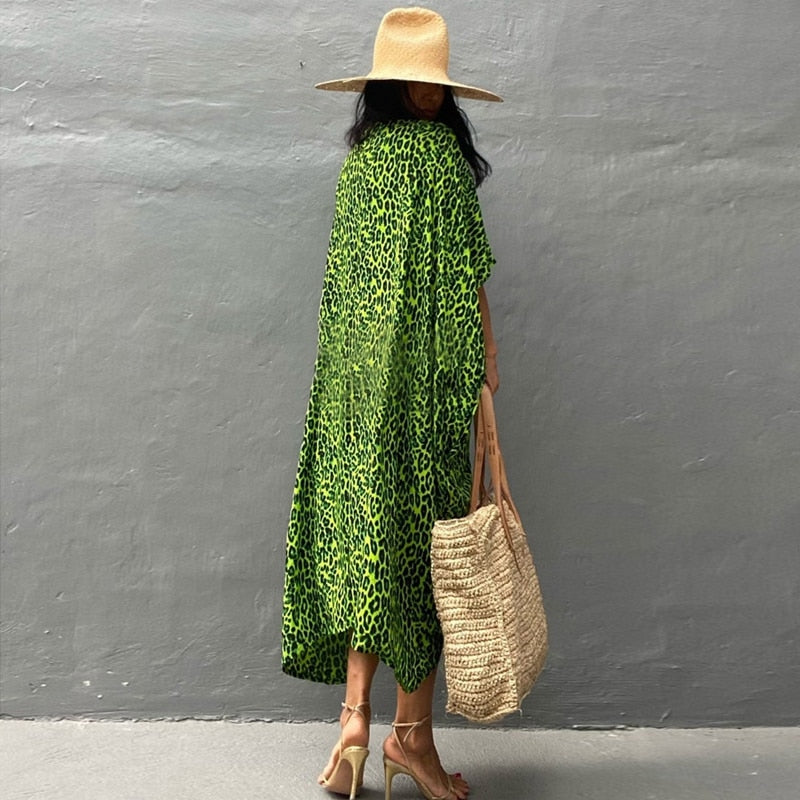 Casual, Beach Cover Up (Green Leopard) - Lena™ - Lena