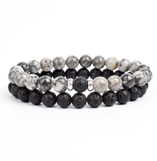 2 Pieces A Set Of 8mm Black And White Malachite Bracelets