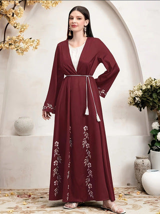 Elegant Middle East Dubai Muslim Print Cardigan Robe