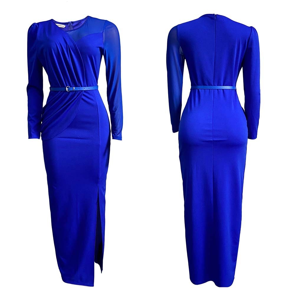 Women's Mesh Stitching Solid Color Long Dress