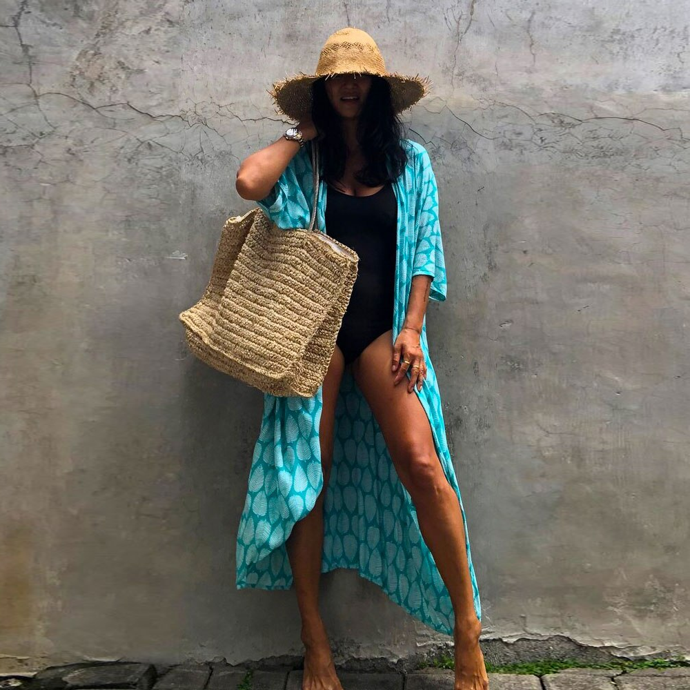 Casual, Beach Cover Up (Hole Blue Leaf) - Lena™ - Lena