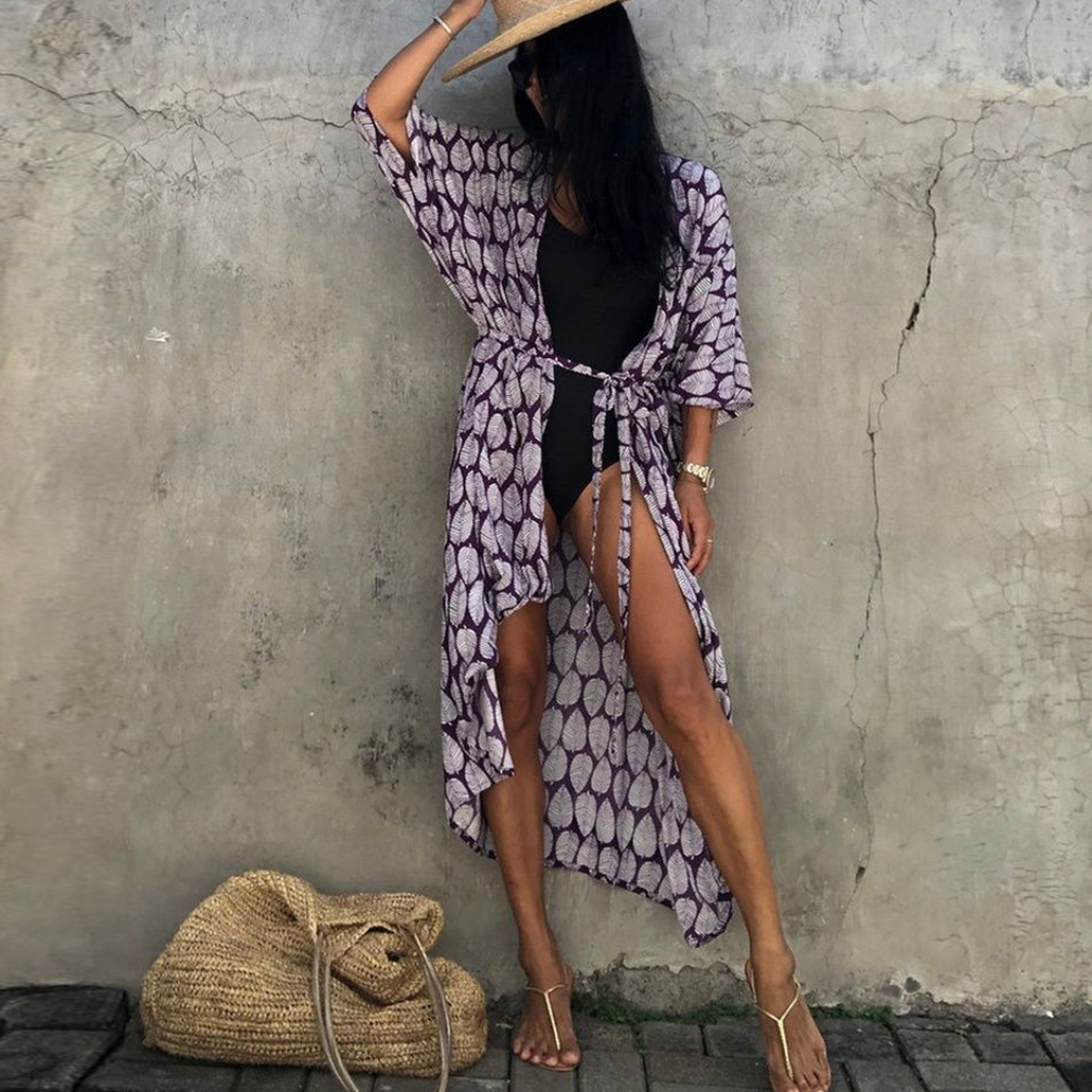 Casual, Beach Cover Up (Purple Leaf) - Lena™ - Lena