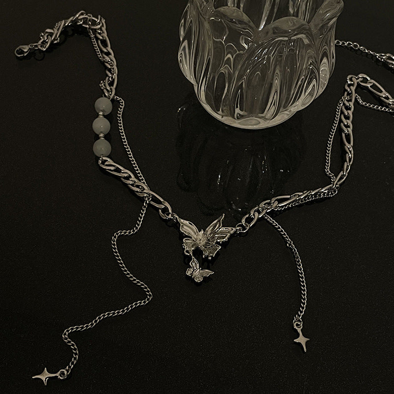 Opal Stitching Butterfly Tassel Necklace