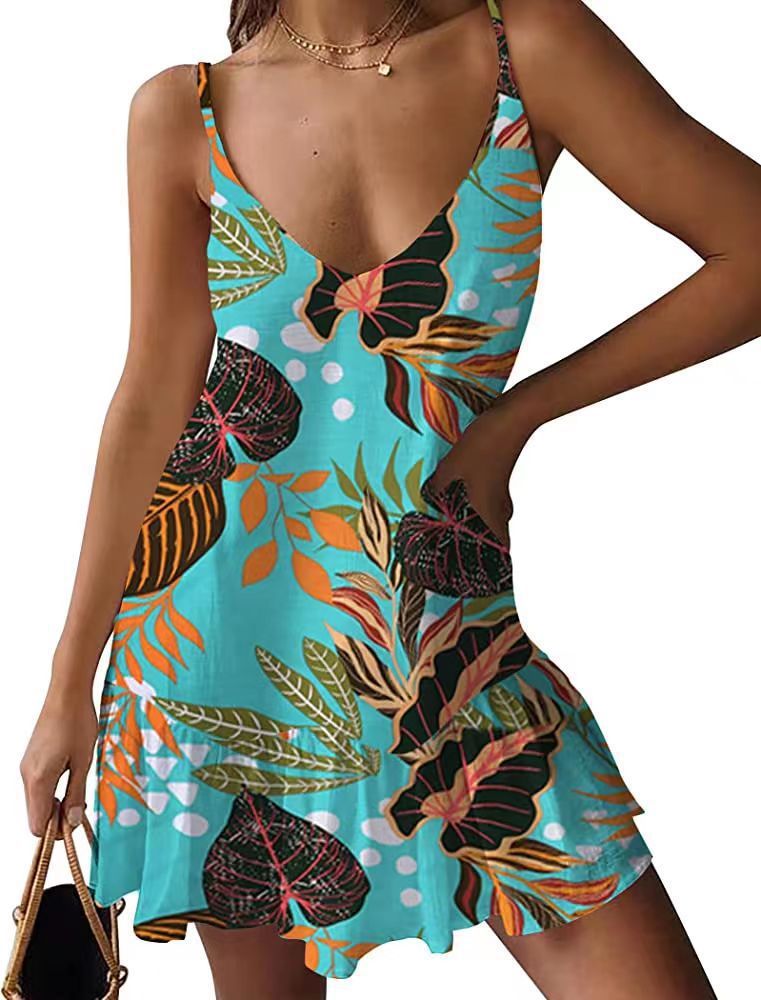 Women's Clothing Loose Casual Print V-neck Dress