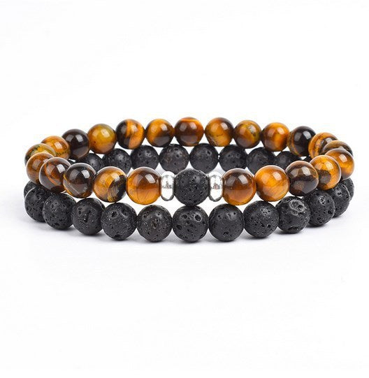 2 Pieces A Set Of 8mm Black And White Malachite Bracelets
