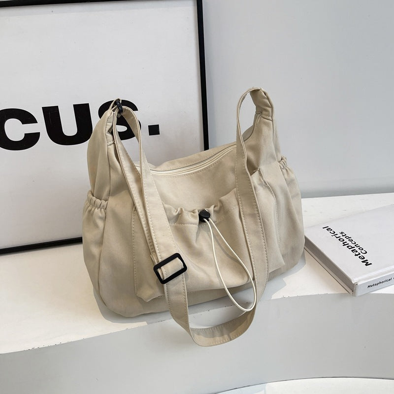 Drawstring Lightweight Shoulder Simple Fashion Crossbody Nylon Cloth Tote Bag