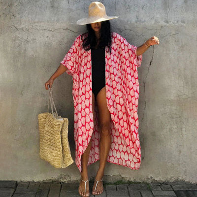 Casual, Beach Cover Up (Light Red Leaf) - Lena™ - Lena