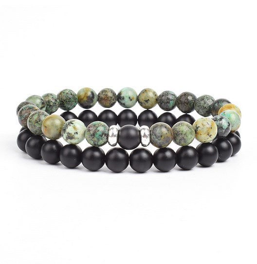 2 Pieces A Set Of 8mm Black And White Malachite Bracelets