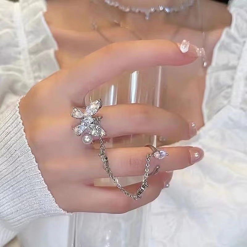 Pearl Necklace Zircon Butterfly Tassel Stitching Special-interest Design Light Luxury High-grade Clavicle Chain Fashion