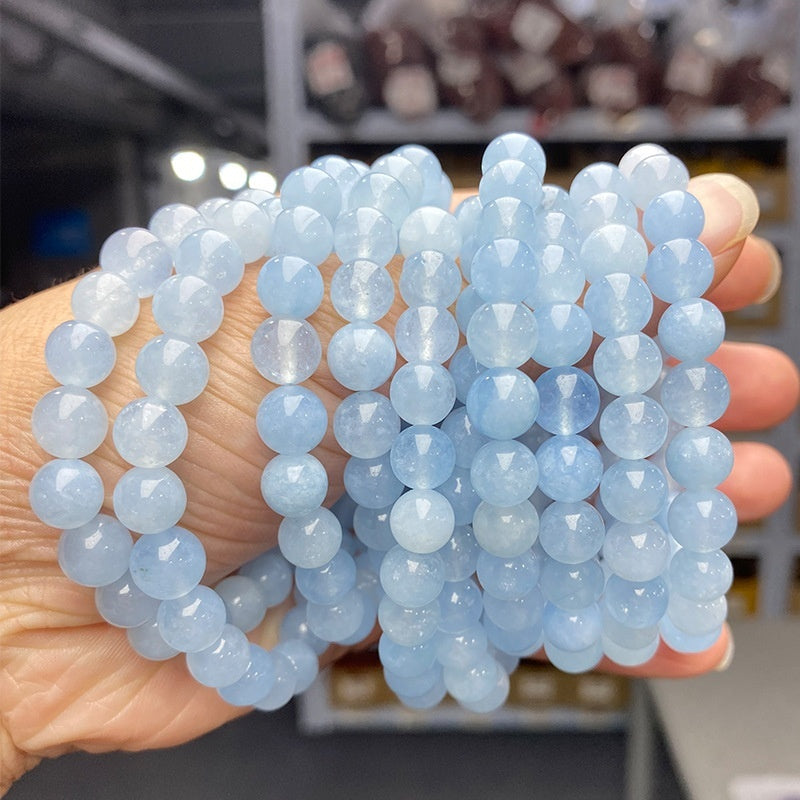 Chalcedony Sea Blue Sapphire Sky Blue Simple Men And Women Single Circle Round Beads Bracelet