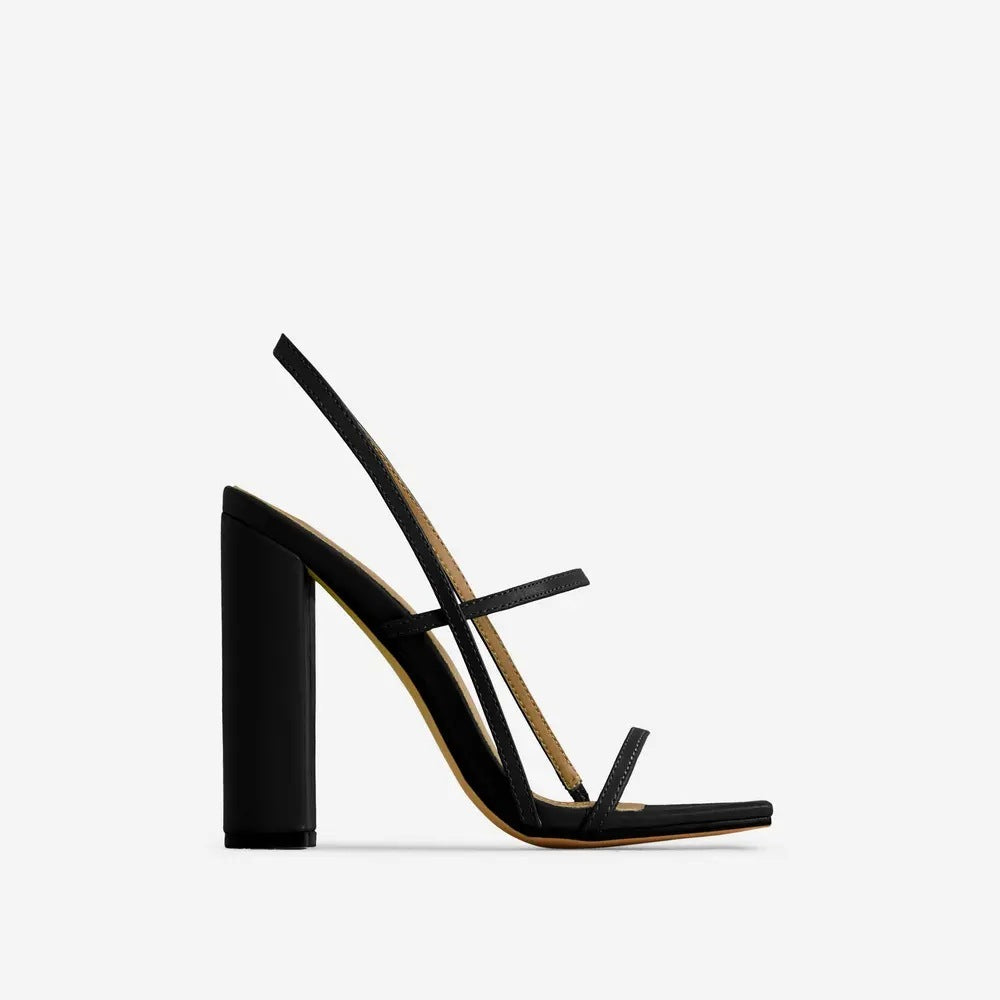Women's Casual Square Toe PU Thin Strap Thick Heel High Heels Slippers