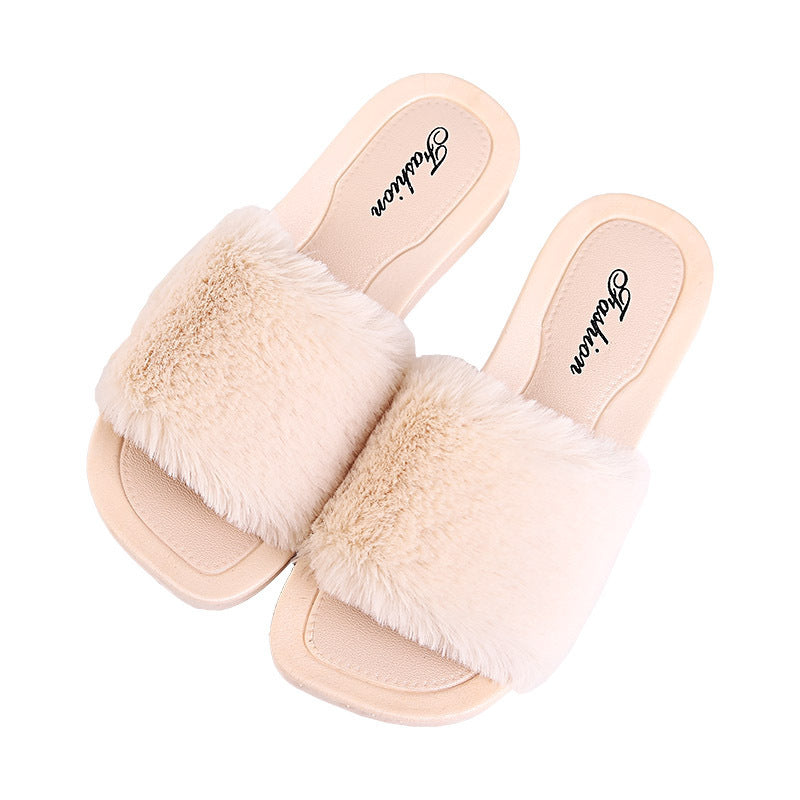 Fashion Plush Cotton Slippers Girls' One-word Non-slip