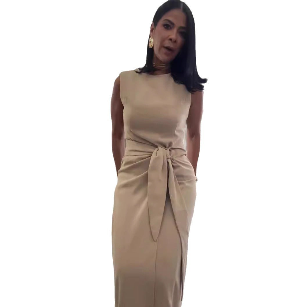 Lace-up Crew Neck Slim Fit Dress