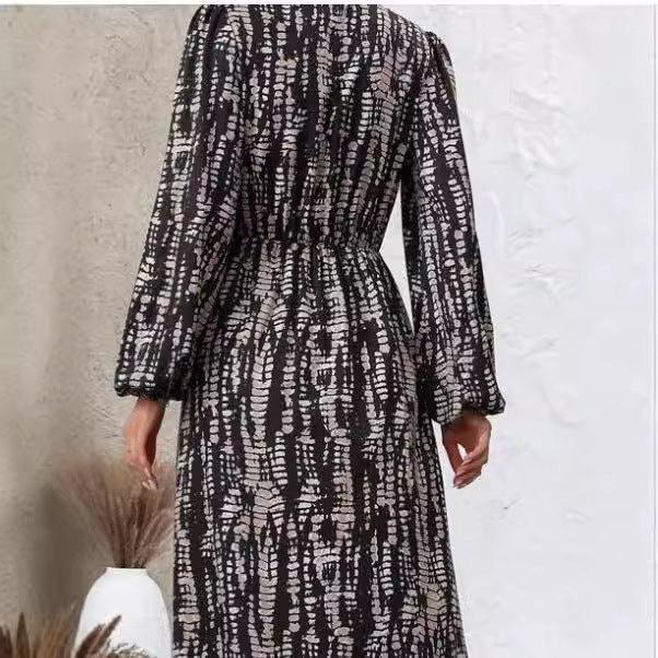 V-neck Long Sleeve Tie-dye Dress