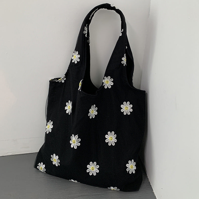 Embroidered Black Butterfly Canvas Bag Lace Women's Artistic