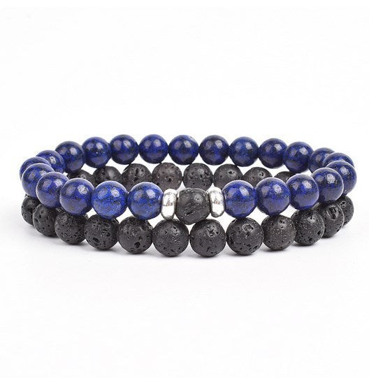 2 Pieces A Set Of 8mm Black And White Malachite Bracelets