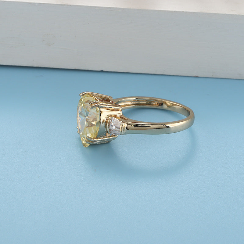 Lemon Yellow Peach Heart Simple Three-dimensional Love Big Main Stone Ring