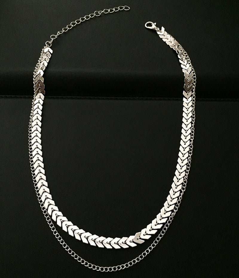 Fishbone Clavicle Chain Sequined Short Necklace Necklace