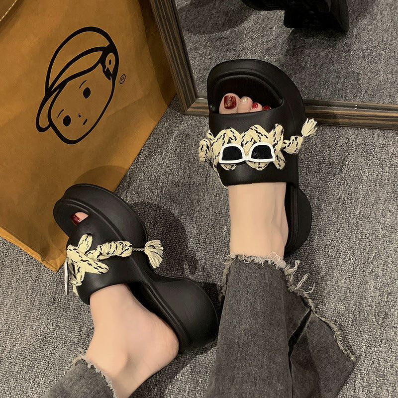 Glasses High Heel Solid Color Beach Sandals