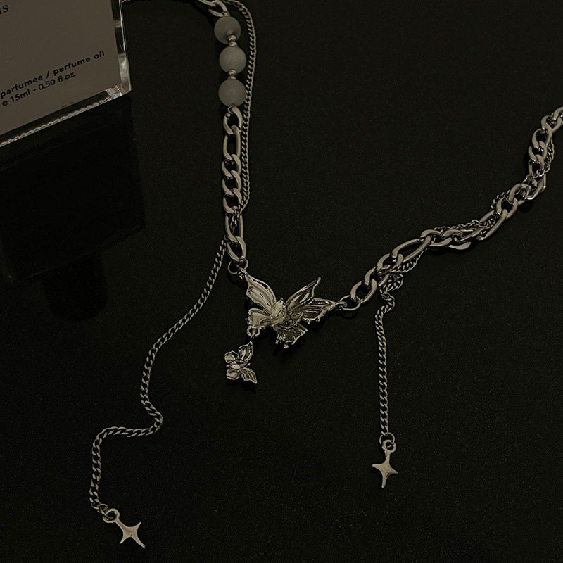 Opal Stitching Butterfly Tassel Necklace